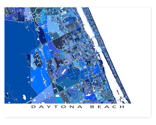 Daytona Beach city map print with a blue geometric design by Maps As Art.