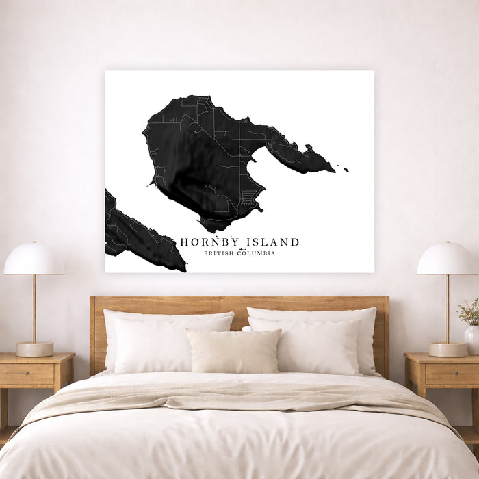Hornby Island BC Map Print: Black and White Minimal Gulf Islands Wall Art Poster