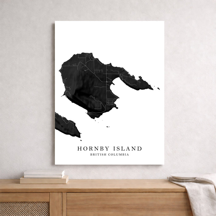 Hornby Island BC Map Print: Black and White Minimal Gulf Islands Wall Art Poster