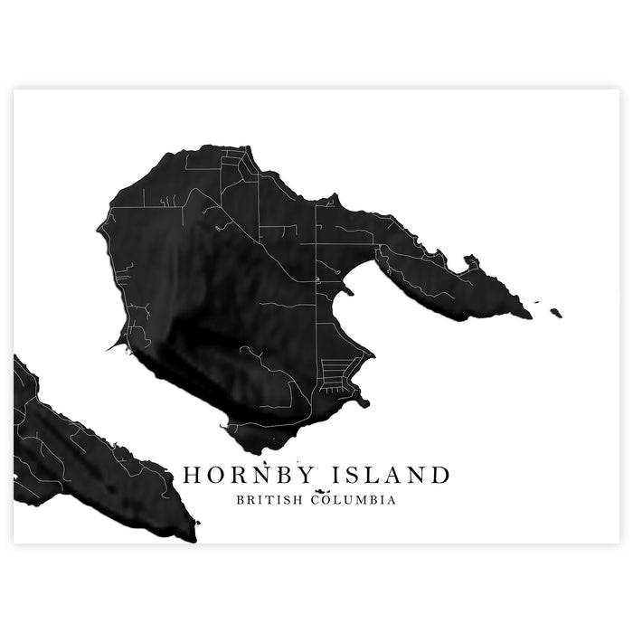 Hornby Island BC Map Print: Black and White Minimal Gulf Islands Wall Art Poster