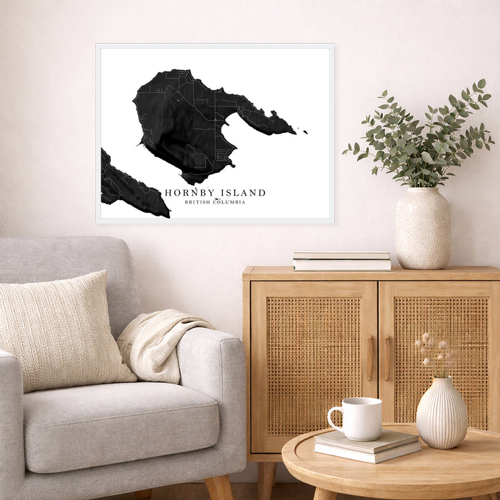 Hornby Island BC Map Print: Black and White Minimal Gulf Islands Wall Art Poster