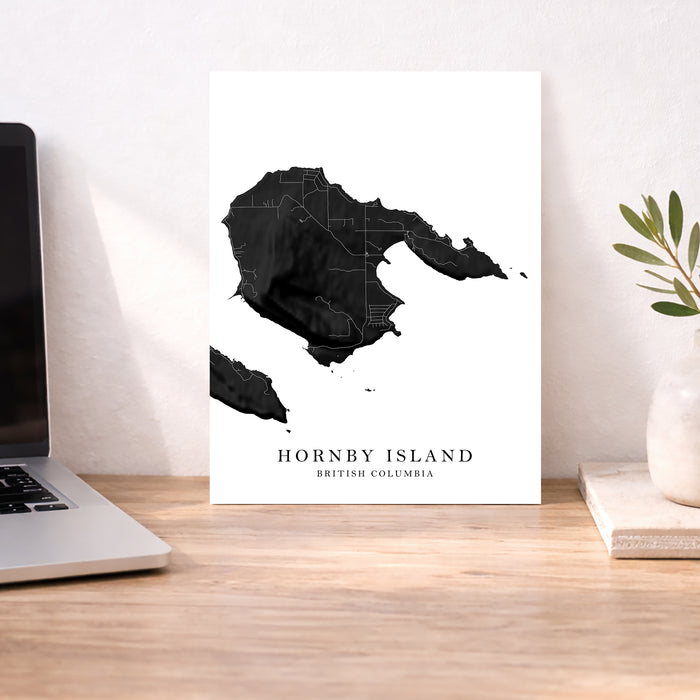 Hornby Island BC Map Print: Black and White Minimal Gulf Islands Wall Art Poster