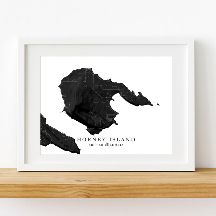 Hornby Island BC Map Print: Black and White Minimal Gulf Islands Wall Art Poster