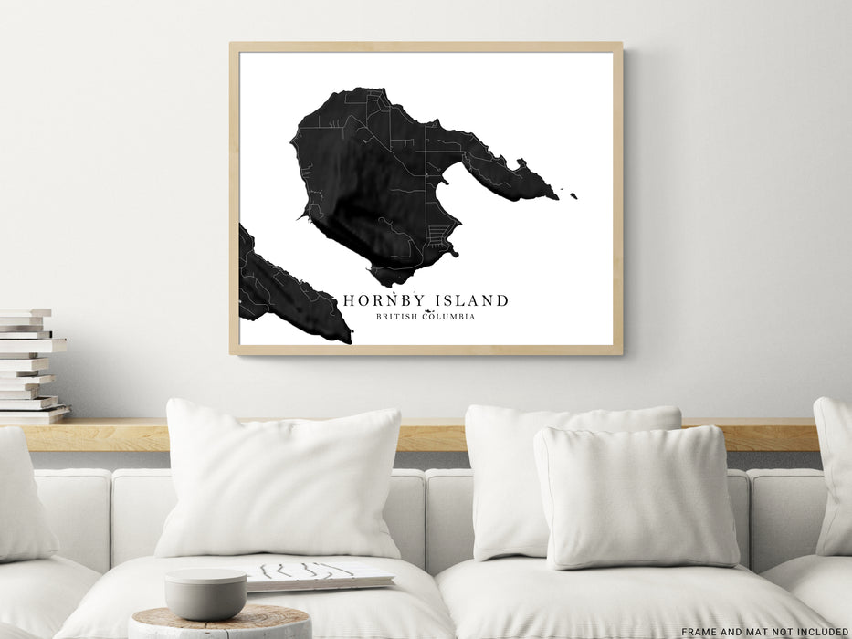 Hornby island BC Canada black and white topographic map print by Maps As Art.