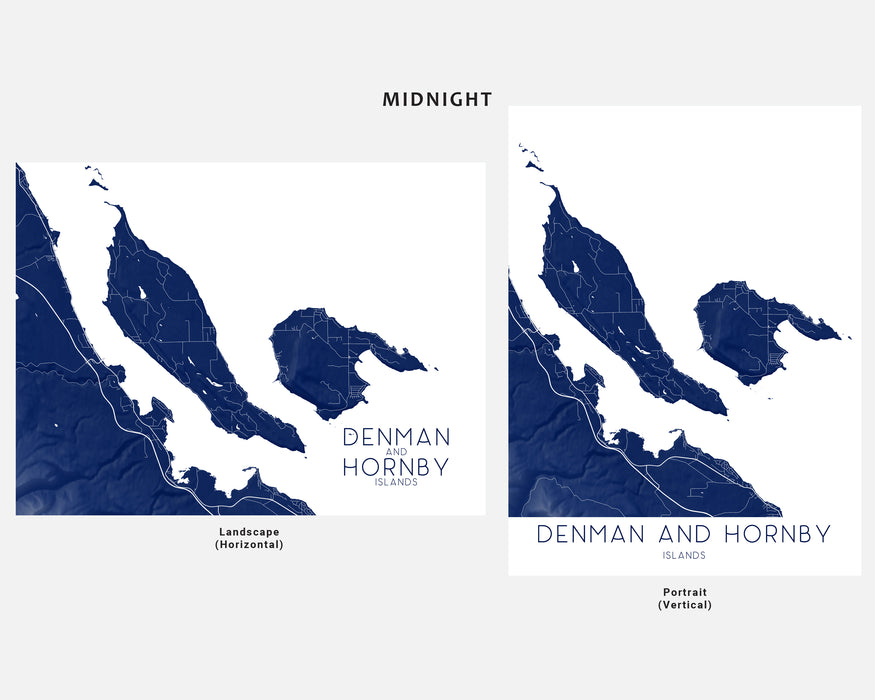 Denman and Hornby islands map print by Maps As Art.