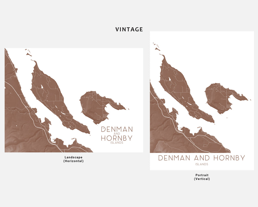 Denman and Hornby islands map print by Maps As Art.