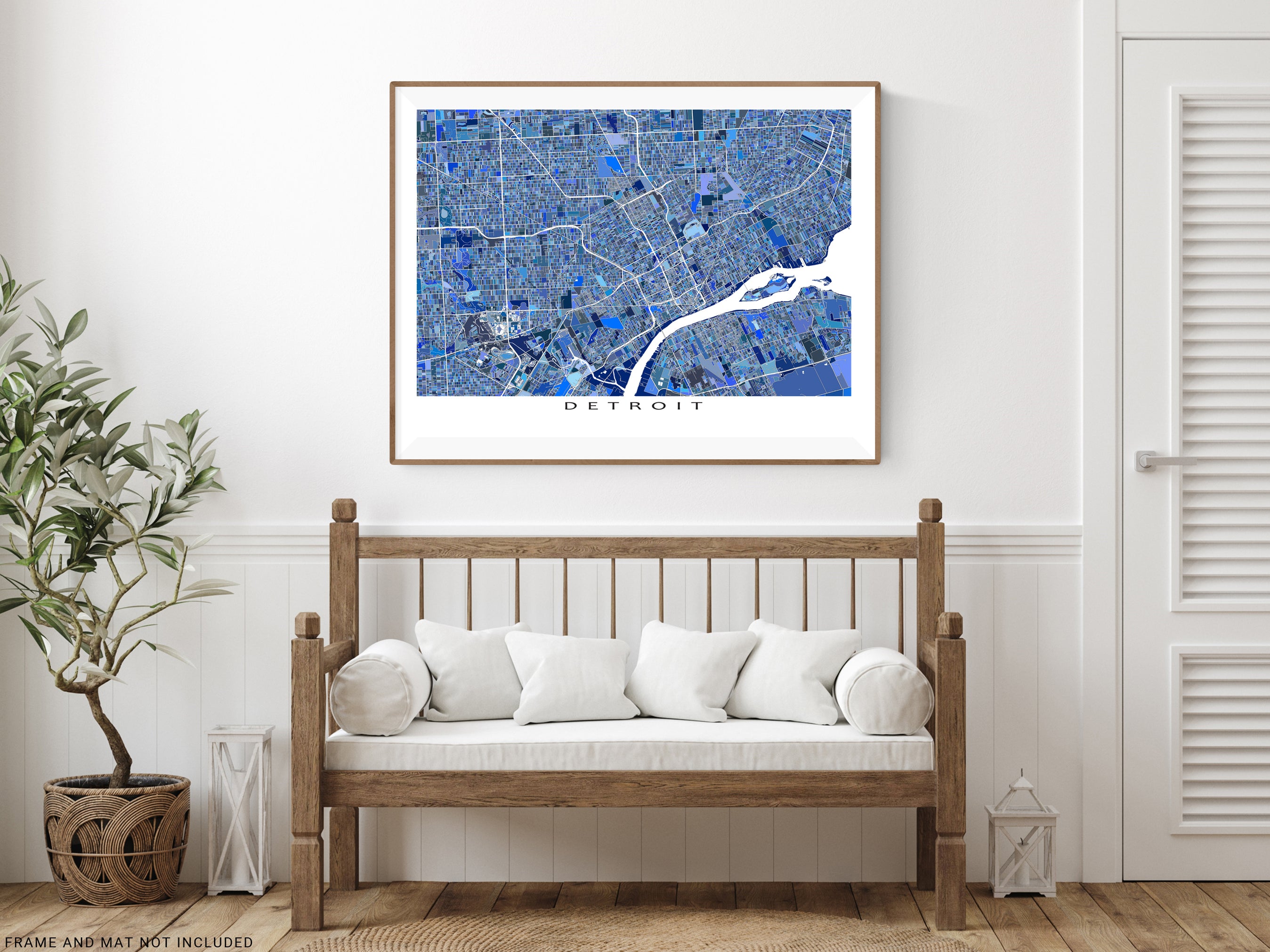 Detroit Michigan Map Print, Blue Geometric Detroit City Wall Art Poste ...