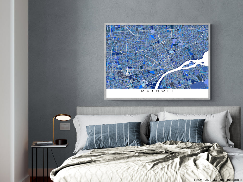 Detroit Map Blue Detroit Michigan Map Print, Blue Geometric Detroit City Wall Art Poste ...