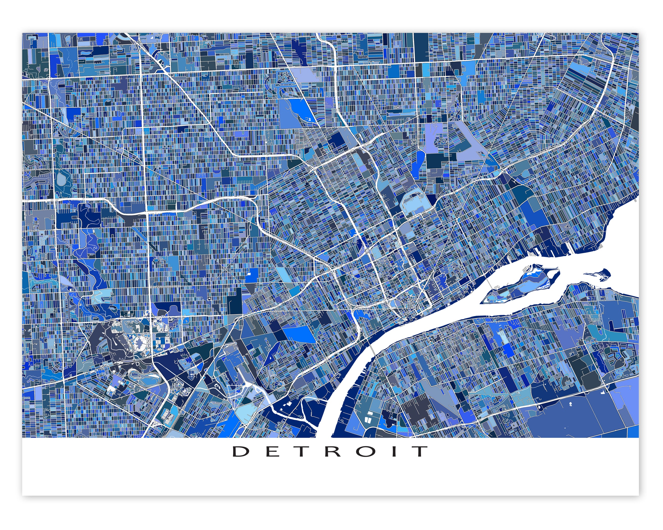 Detroit Map Blue Detroit Michigan Map Print, Blue Geometric Detroit City Wall Art Poste ...