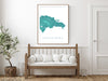 Dominican Republic map print with a turquoise topographic design by Maps As Art.