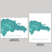 Two maps of the Dominican Republic, one in landscape and one in portrait orientation, on a gray background.