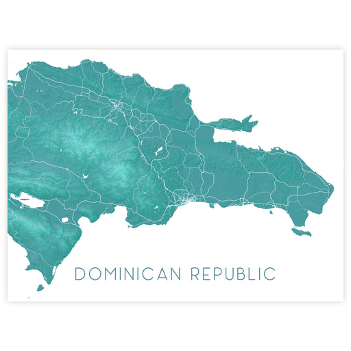 Map of the Dominican Republic in teal on a white background