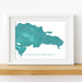 Framed map of the Dominican Republic on a white wall