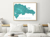 Dominican Republic map print with a turquoise topographic design by Maps As Art.
