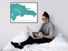 Dominican Republic map print with a turquoise topographic design by Maps As Art.