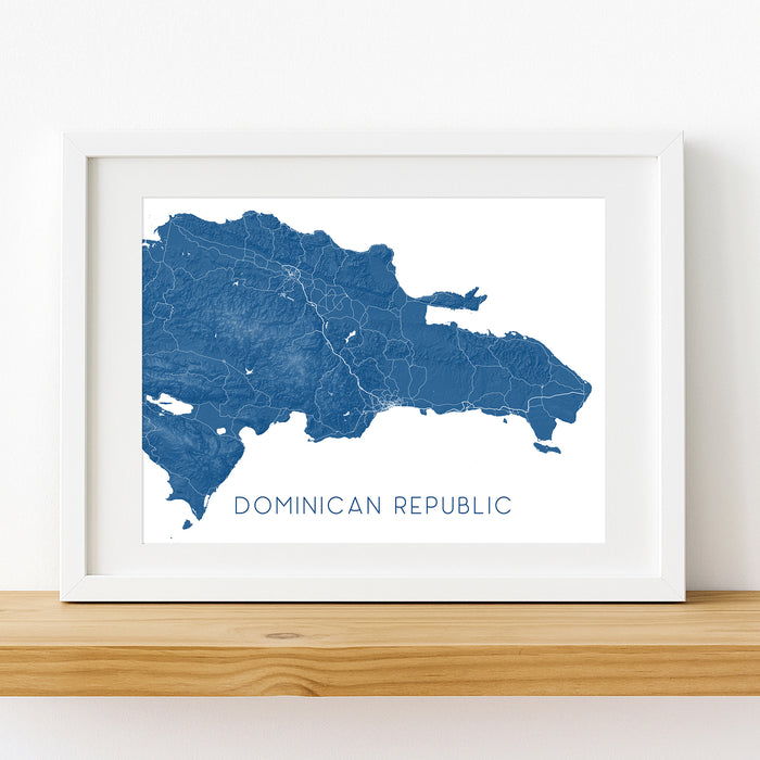 Framed map of the Dominican Republic on a white wall