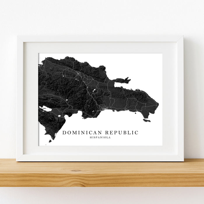 Framed map of the Dominican Republic on a white wall