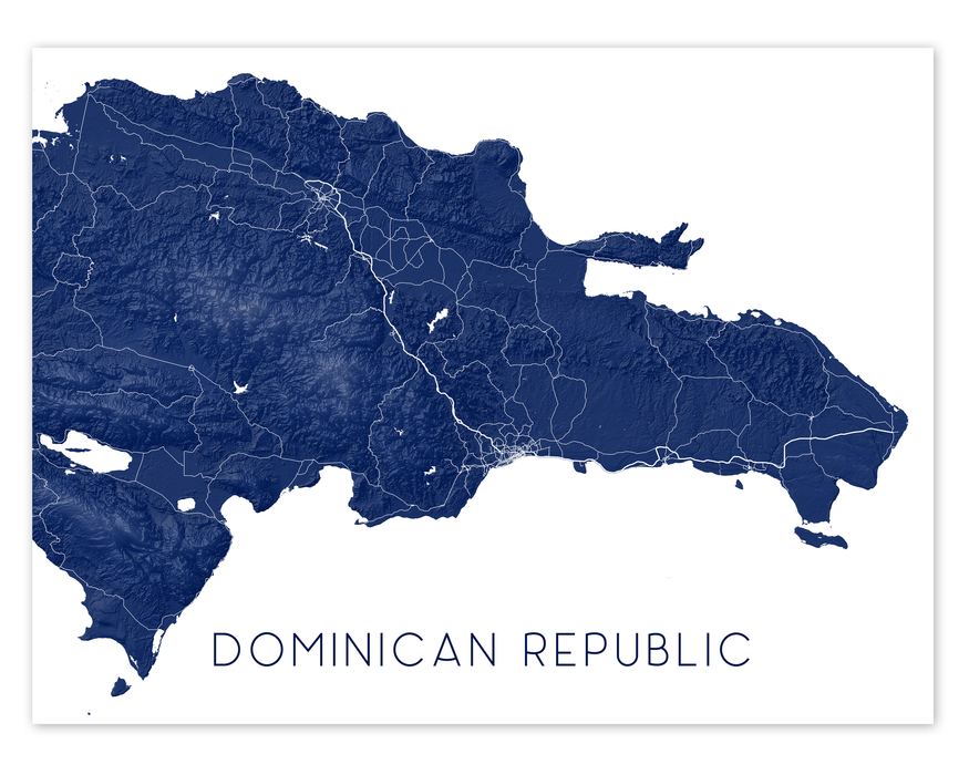 Dominican Republic map print with wooden bench home decor by Maps As Art.