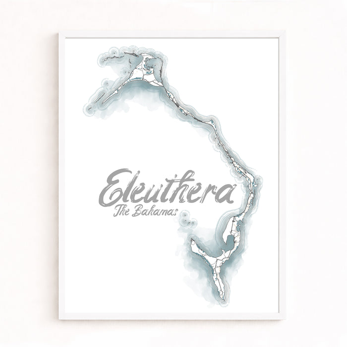 Eleuthera Bahamas Map Print: Coastal Decor Watercolor Wall Art Poster