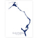 Map of Eleuthera, The Bahamas in blue on a white background