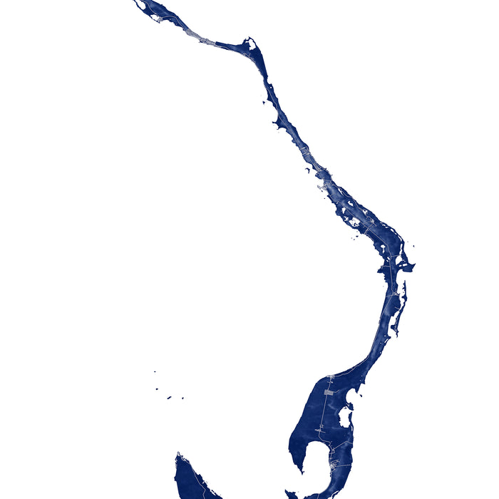 Map of Eleuthera, Bahamas in blue on a white background