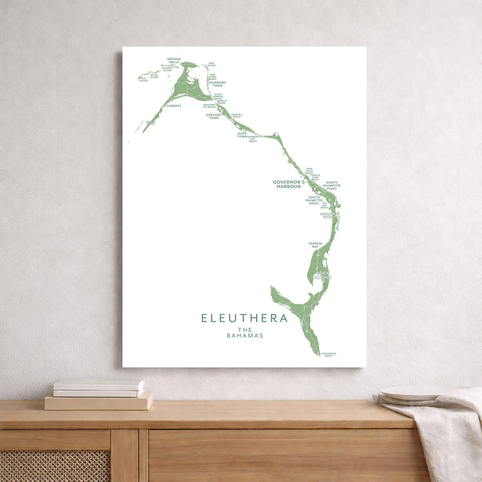 Map of Eleuthera, The Bahamas on a white background