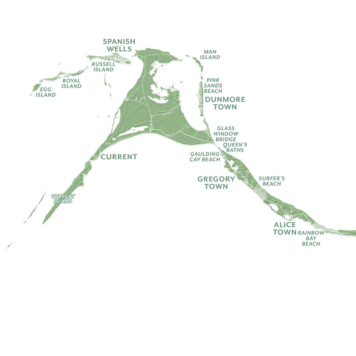Map of a coastal area with various locations labeled on a white background