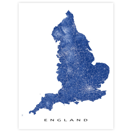 Map of England in blue on a white background