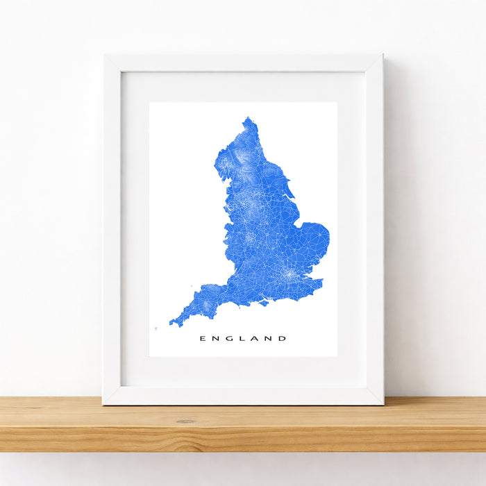 Framed map of England on a white wall