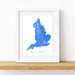 Framed map of England on a white wall
