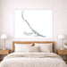 Bedroom with a large wall art piece of a map above a bed.