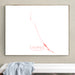 Framed map of Exumas, The Bahamas on a wall above a white bench.