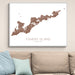 Framed map of Fishers Island, New York on a wall above a sofa.