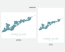 Two maps of Fishers Island, New York, one in landscape and one in portrait orientation, with 'Marine' label above.