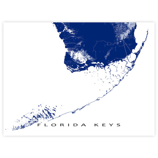 Map of the Florida Keys with blue and white colors on a white background