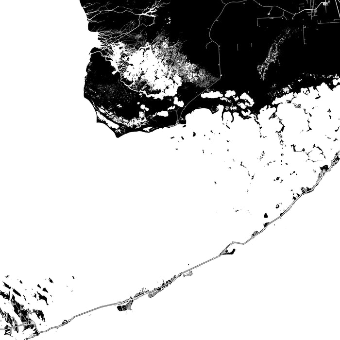 Black and white topographic map of a coastal area