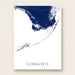 Map of the Florida Keys with a blue and white color scheme on a beige background
