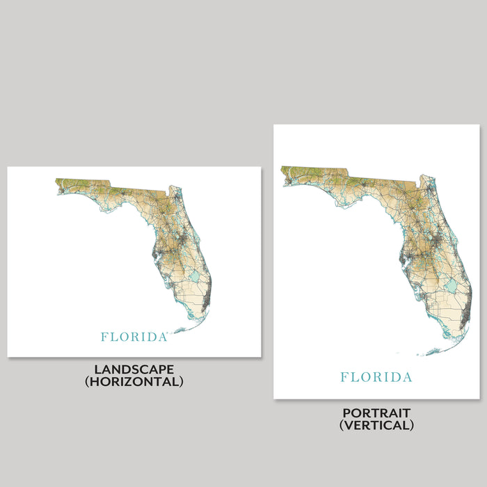 Florida Topographic Map Print, Coastal Wall Art Poster