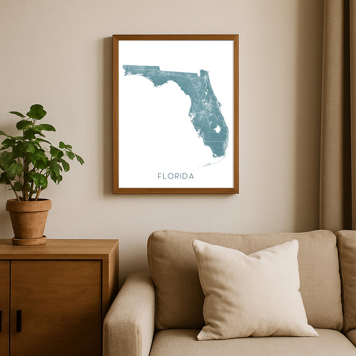 Florida Topographic Map Print: State Wall Art Poster, Miami Florida Keys Tampa