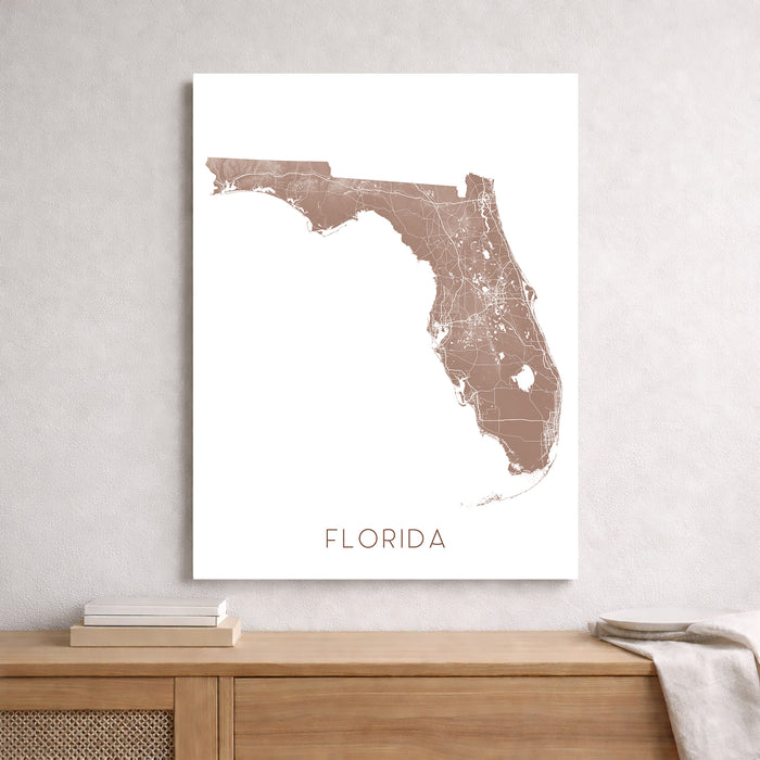 Florida Topographic Map Print: State Wall Art Poster, Miami Florida Keys Tampa