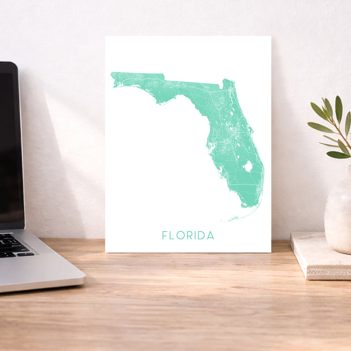 Florida Topographic Map Print: State Wall Art Poster, Miami Florida Keys Tampa