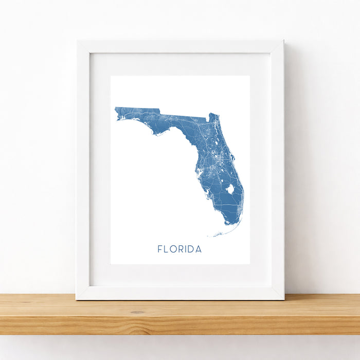 Florida Topographic Map Print: State Wall Art Poster, Miami Florida Keys Tampa