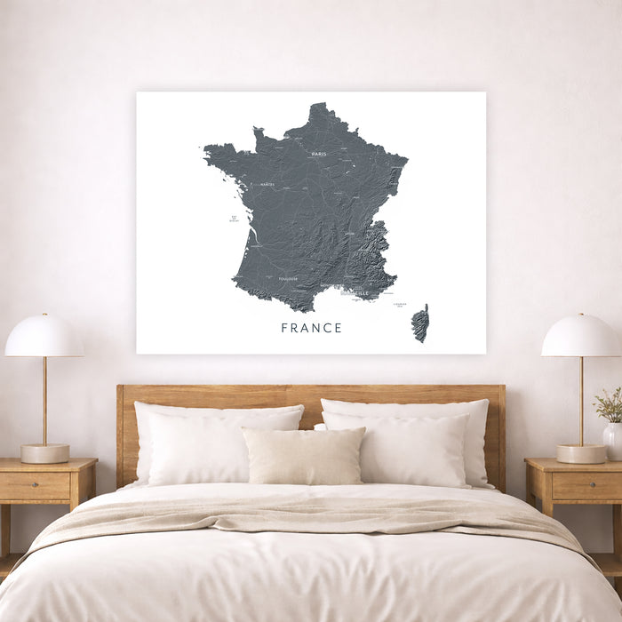 France Map Print: Labelled Topographic Country Wall Art Poster, Paris