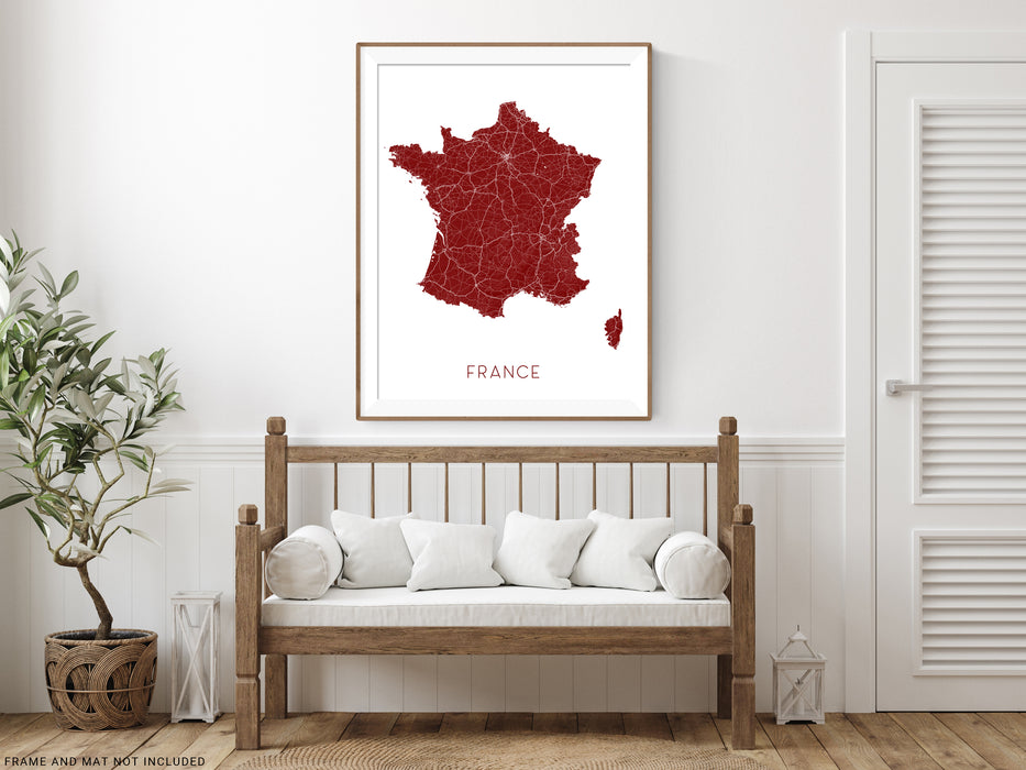 France Map Print, 3D Topographic France Country Wall Art Poster, Paris Marseille Lyon