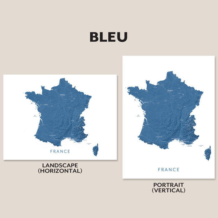 France Map Print: Labelled Topographic Country Wall Art Poster, Paris