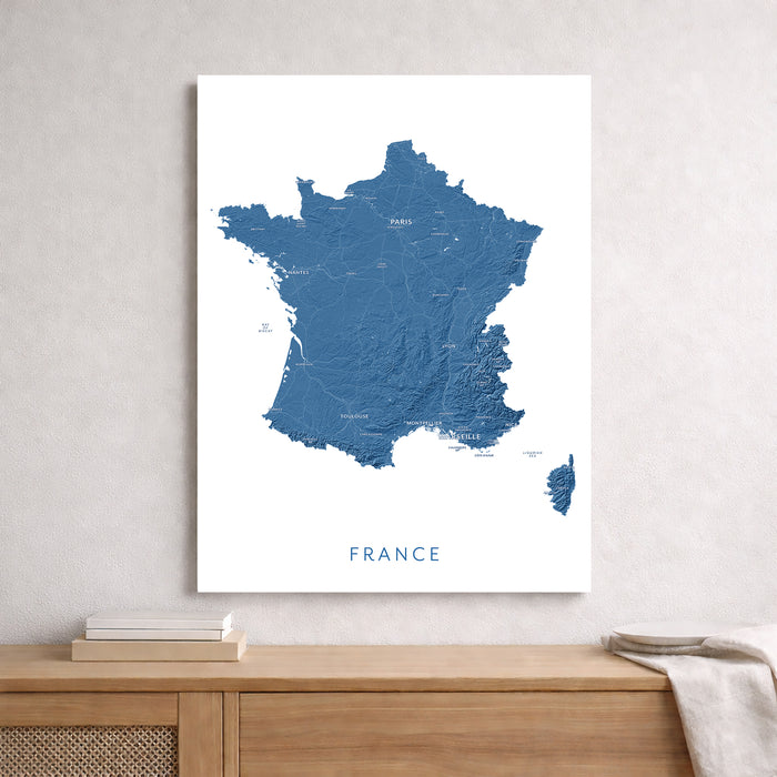 France Map Print: Labelled Topographic Country Wall Art Poster, Paris