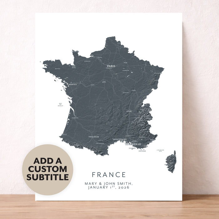 France Map Print: Labelled Topographic Country Wall Art Poster, Paris