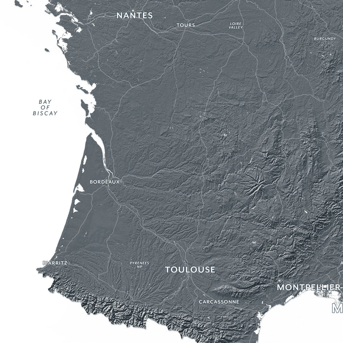 France Map Print: Labelled Topographic Country Wall Art Poster, Paris