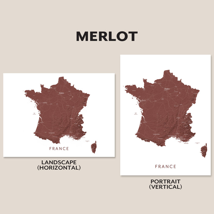 France Map Print: Labelled Topographic Country Wall Art Poster, Paris