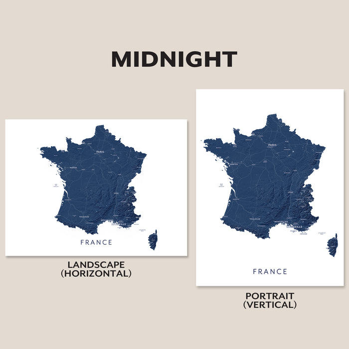 France Map Print: Labelled Topographic Country Wall Art Poster, Paris